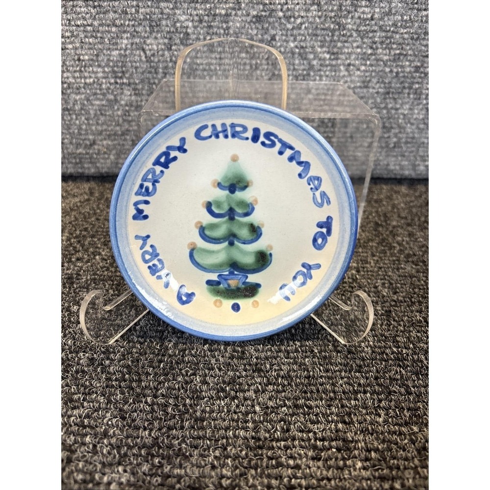 Vtg~MA Hadley~Pottery~Mini 4.25"~Merry Christmas To You~Trinket/Candy Plate